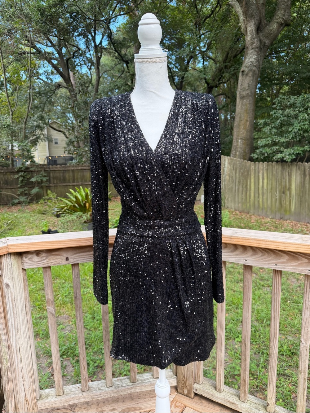 Ramy Brook Black Sequin Long Sleeve Wrap Mini Dress